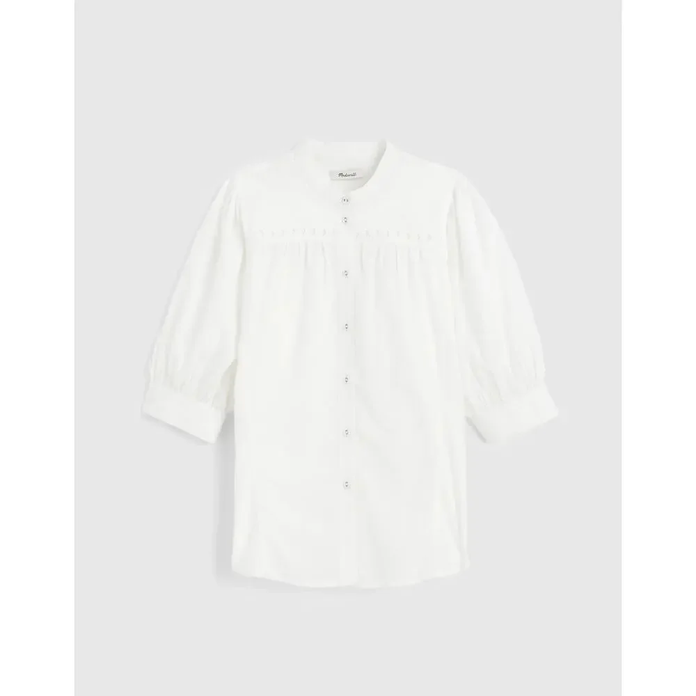 NWOT Madewell Puff-Sleeve Band-Collar Shirt in White Size 14